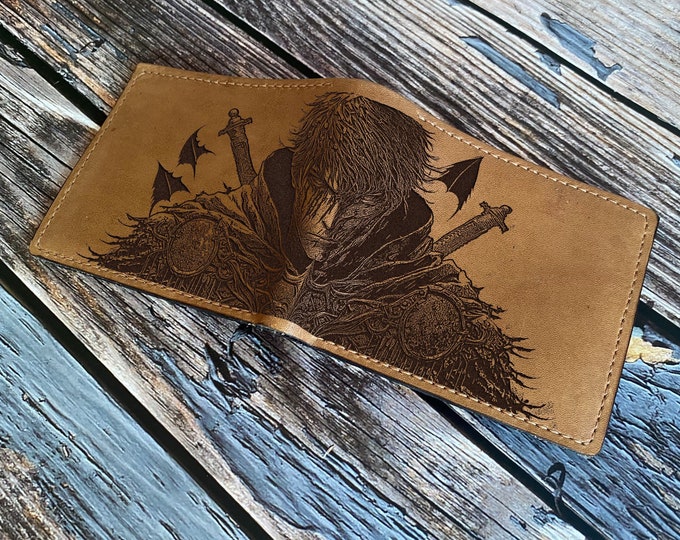 Handmade Leather Anime Wallet: Engraved Manga Art Gift