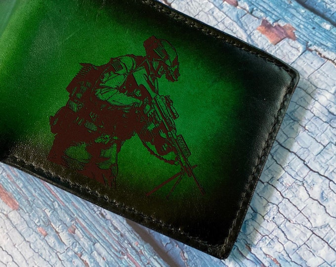 US Army Ranger Leather Wallet, Military Gift, Personalized