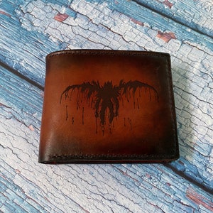 Cartera de cuero para hombre con diseño de muerte, cartera de cuero hecha a mano, regalo grabado personalizado para él, aniversario de cuero para novio, regalo de cumpleaños para niño