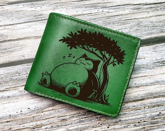Handmade Snorlax Leather Wallet, Anime Gift