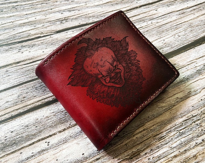 Pennywise Leather Wallet, Personalized Horror Wallet