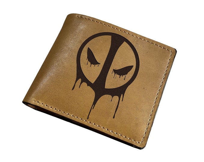 Handmade Deadpool Leather Men's Wallet: Engraved Superhero Gift