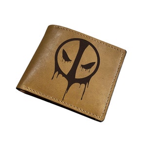 Superheroes leather men&#39;s wallet, father&#39;s day anniversary gift from daughter, birthday gift ideas for boyfriend, husband, deadpool men gift