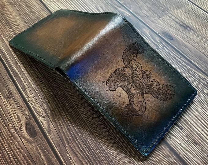 Handmade Leather Wallet: Superhero Engraved Bifold