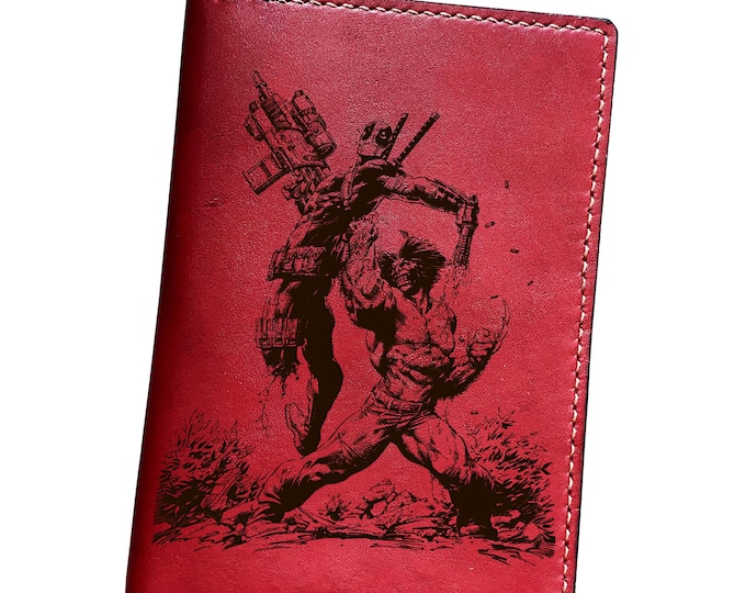 Deadpool Wolverine genuine leather wallet, custom engrave superheroes gifts for men