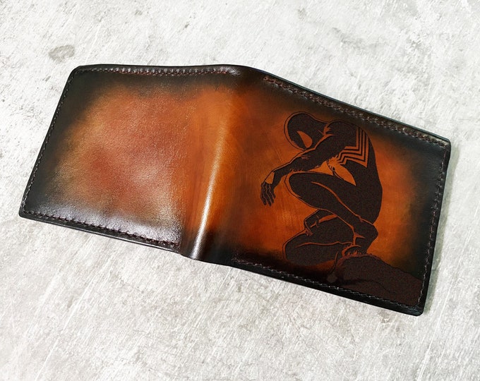Spiderman Venom Art Leather Wallet: Custom Engraved Gift