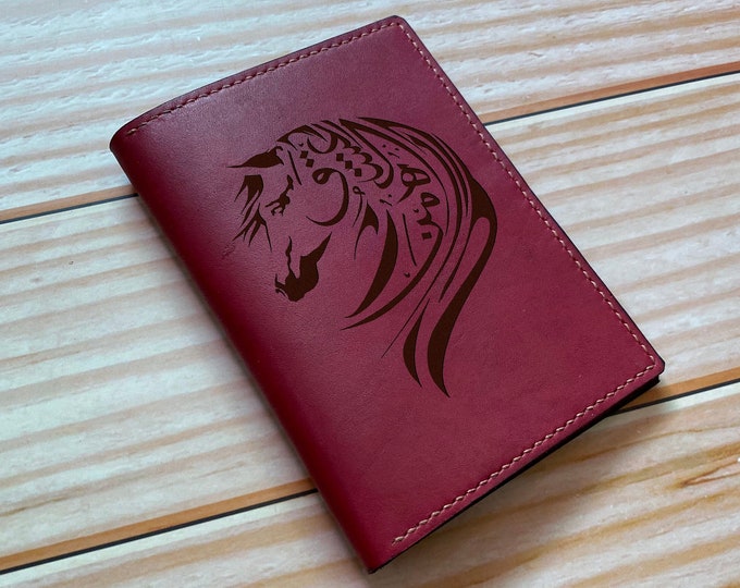 Arab Horse Leather Wallet, Personalized Gift for Horse Lovers