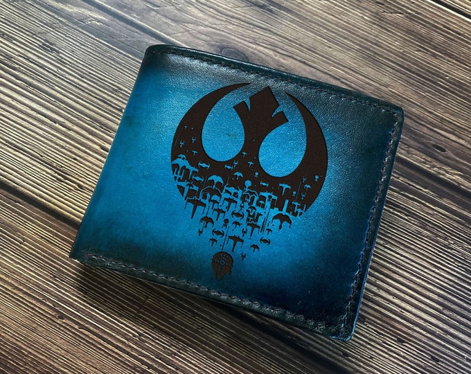 Engraved Star Wars Leather Wallet, Jedi Logo, Gift for Him