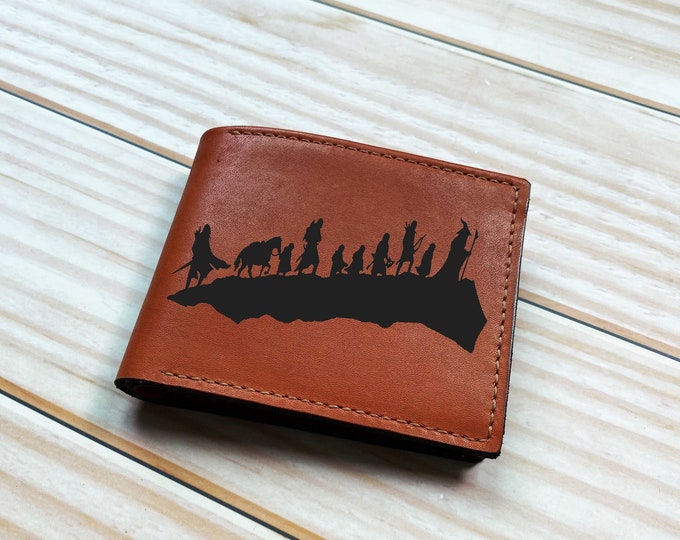 LOTR Leather Bifold Wallet, Custom Engraved Fellowship of the Ring