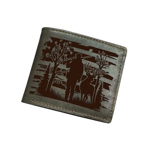Hunting leather bifold wallet, personalized leather wallet, leather anniversary gift for dad, hunting wallet for husband, gift for dad