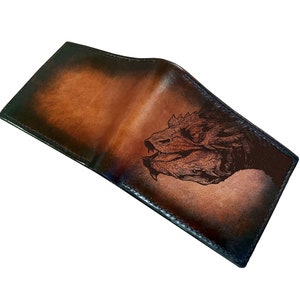 Smaug dragon leather men&#39;s wallet, personalized leather gift for dad, Lord Rings leather anniversary present, dragon of Middle earth art