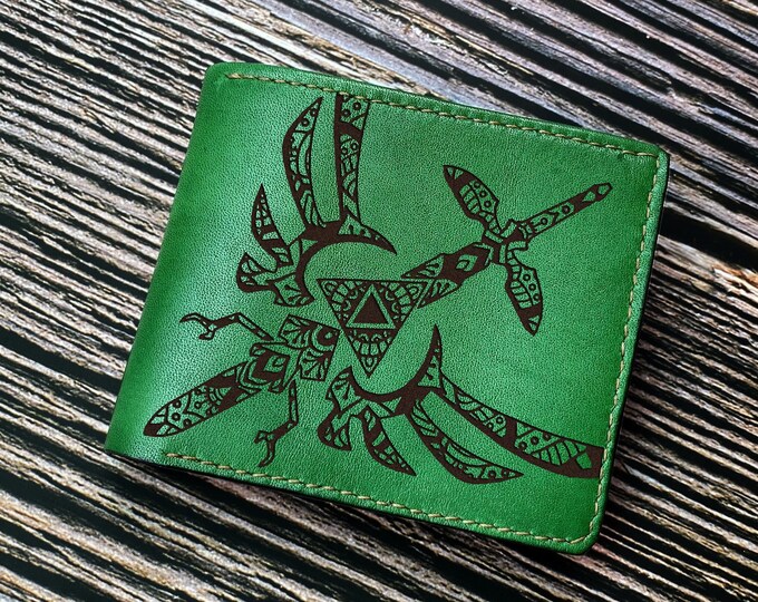 Zelda Leather Wallet, Custom Engraved, Legend of Zelda Gift