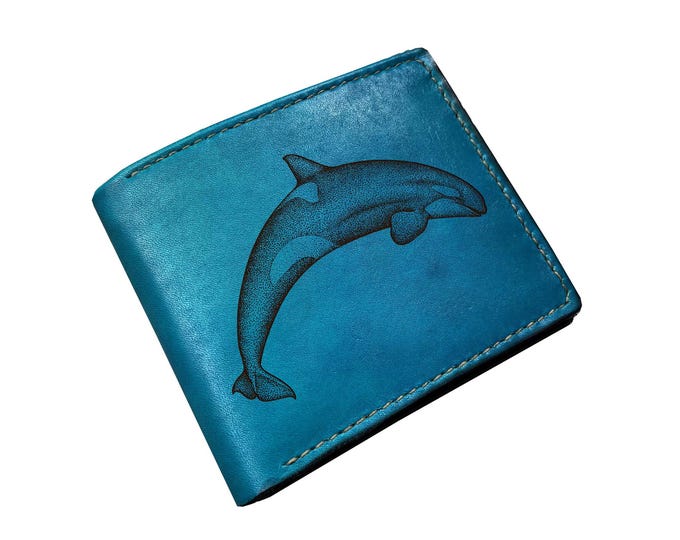 Handmade Leather Bifold Wallet: Dolphin Art, Ocean Style