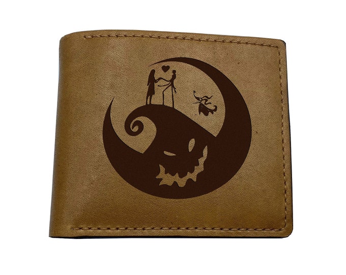 Nightmare Before Christmas Leather Wallet: Custom Engraved Jack Skellington Gift