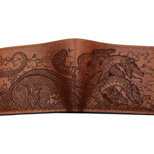 Cartera de cuero Hydra Monster para hombre, billetera plegable de cuero genuino para papá, billetera personalizada para hombre, regalo de cumpleaños y Navidad para su novio.