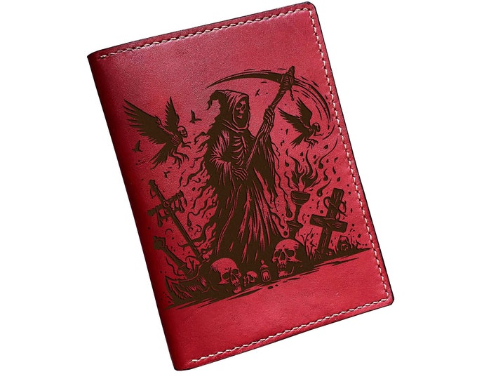 Handmade Grim Reaper Leather Wallet, Horror Death Gift