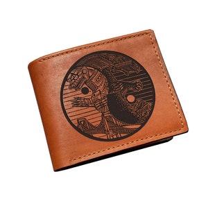 Customized leather men&#39;s wallet, Monster style wallet, Monster art gift ideas for husband, father, Classic mecha king of the monster wallet