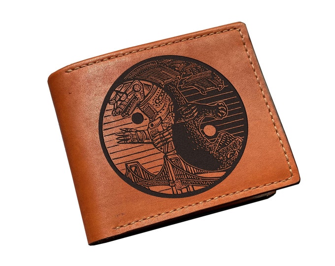 Custom Leather Wallet: Monster Art, Engraved Gift