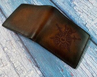 Handmade Viking Shield Leather Wallet: Celtic Warrior Gift