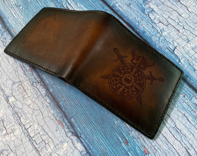 Handmade Viking Shield Leather Wallet: Celtic Warrior Gift