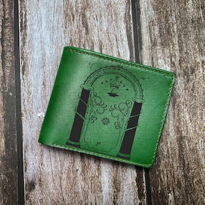 Cartera para hombre de Las Puertas de Durin, regalo de cuero con el símbolo de El Señor de los Anillos para hombre, cartera de La Puerta Oeste de Moria, regalo de cuero para fanáticos de ESDLA