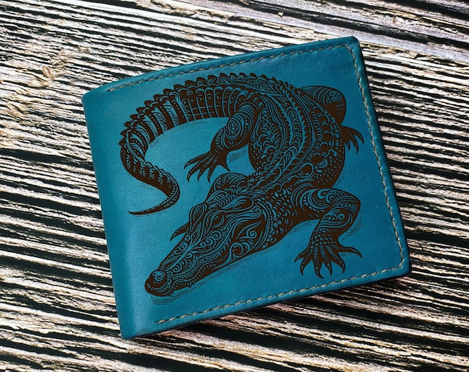 Handmade Leather Bifold Wallet: Crocodile Engraved Art