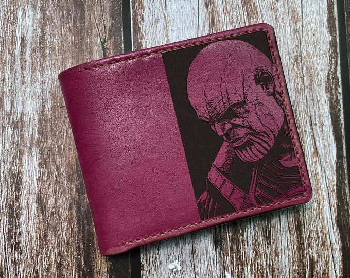 Thanos Engraved Genuine Leather Men's Bifold Wallet