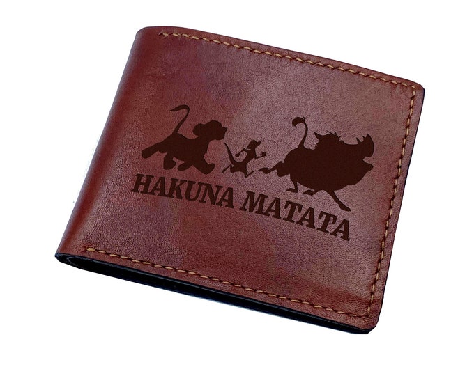 Hakuna Matata Leather Wallet: Handmade Bifold, Lion King Gift