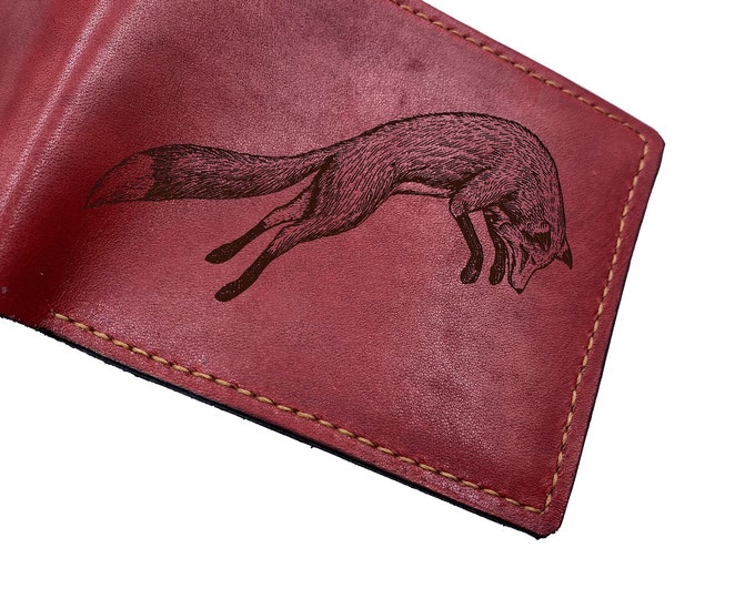Fox Drawing Leather Wallet: Custom Engraved Animal Art