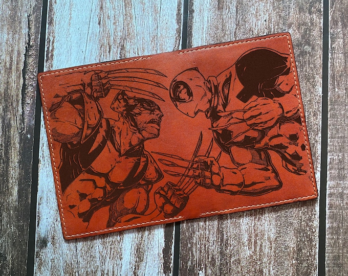 Handmade Deadpool Wolverine Leather Passport Wallet