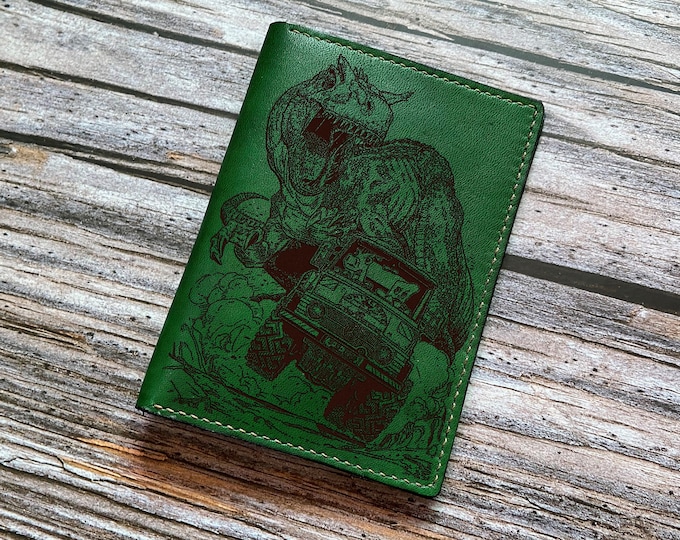 Dinosaur Leather Passport Wallet: Custom Engraved Wallet for Him
