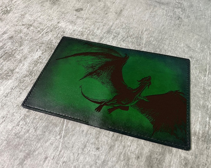 Engraved Dragon Leather Passport Wallet: Personalized Travel Gift