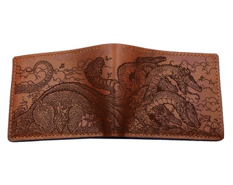 Hydra Monster Leather Men's Wallet: Engraved Bifold Wallet