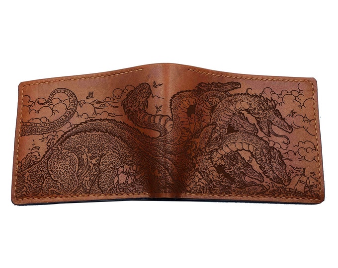 Hydra Monster Leather Men's Wallet: Engraved Bifold Wallet