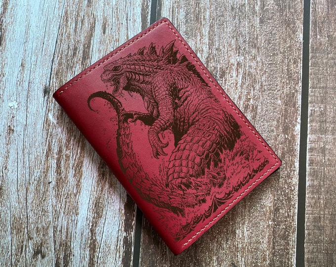 Godzilla Leather Wallet: Engraved Monster Gift