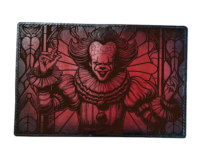 Handmade Pennywise Leather Passport Wallet, Horror Halloween Travel Case