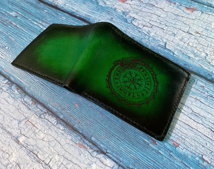 Dragon Ouroboros Leather Wallet: Viking Vegvisir Compass Gift