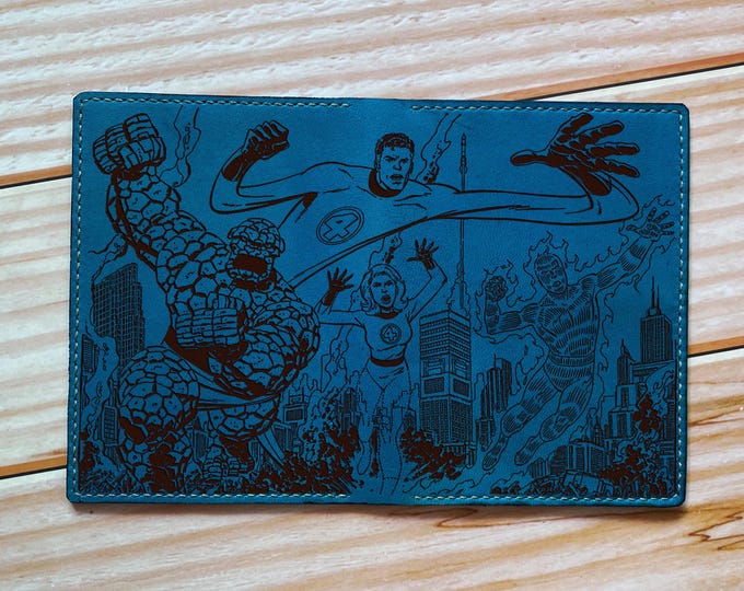 Handmade Leather Passport Wallet, Superheroes Travel Case, Engraved Gift