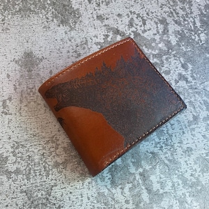 Godzilla Ghidorah leather handmade wallet, King of monsters leather gifts for boyfriend, wallet for boy, monstersverse leather gift ideas