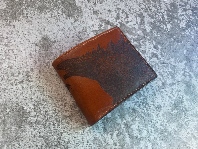 Godzilla Ghidorah leather handmade wallet, King of monsters leather gifts for boyfriend, wallet for boy, monstersverse leather gift ideas