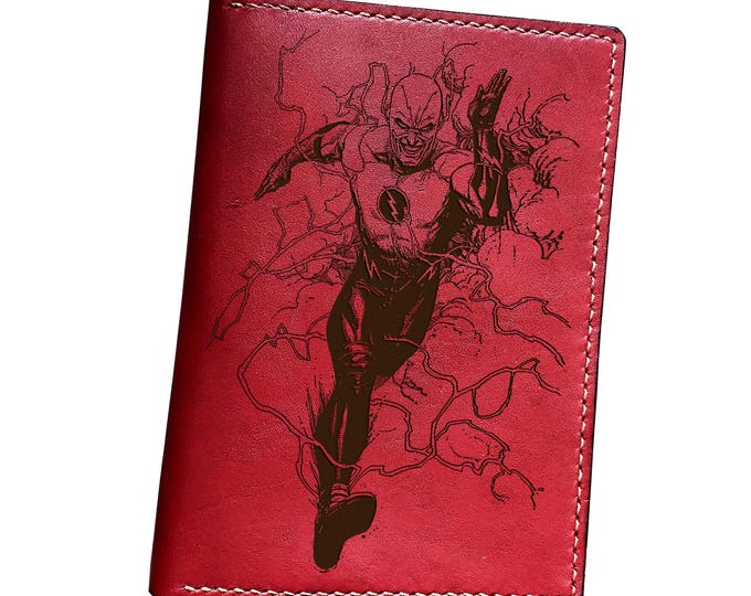 Reverse Flash Engraved Leather Passport Wallet, Handmade Travel Wallet
