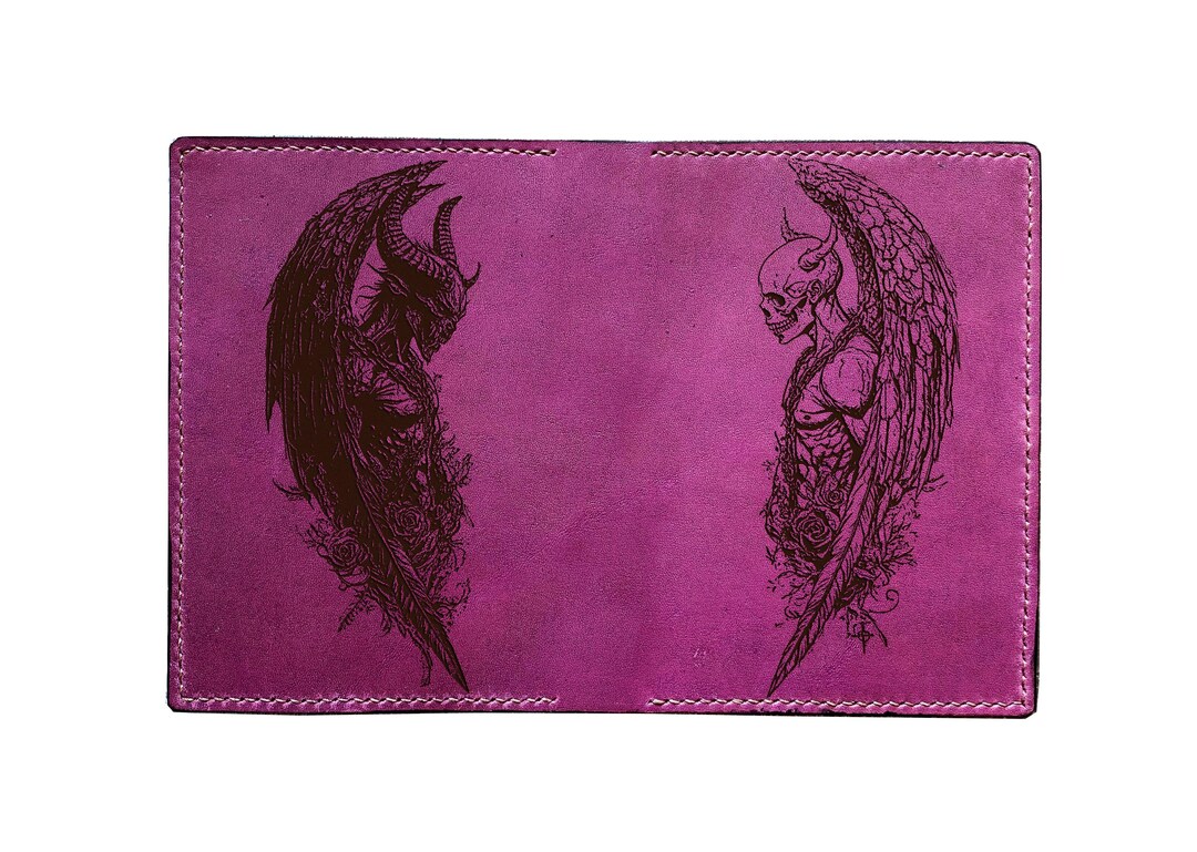 Handmade Leather Passport Wallet – Angel & Demon Engraved, Personalized ...