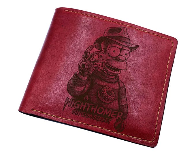 Simpson Homer engrave leather wallet, horror simpson custom leather fun gift for men