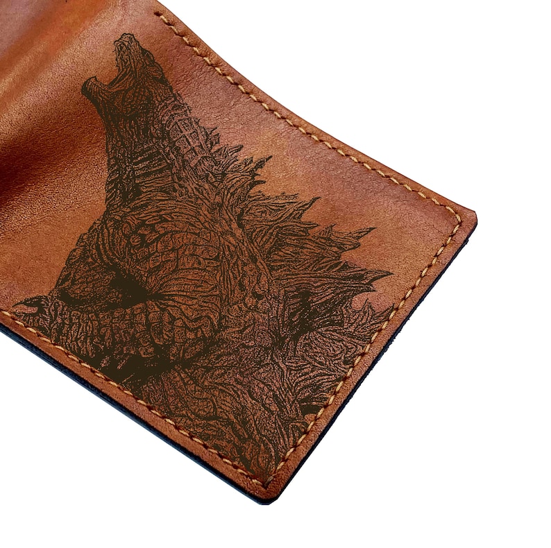 Godzilla Ghidorah leather handmade wallet, King of monsters leather gifts for boyfriend, wallet for boy, monstersverse leather gift ideas
