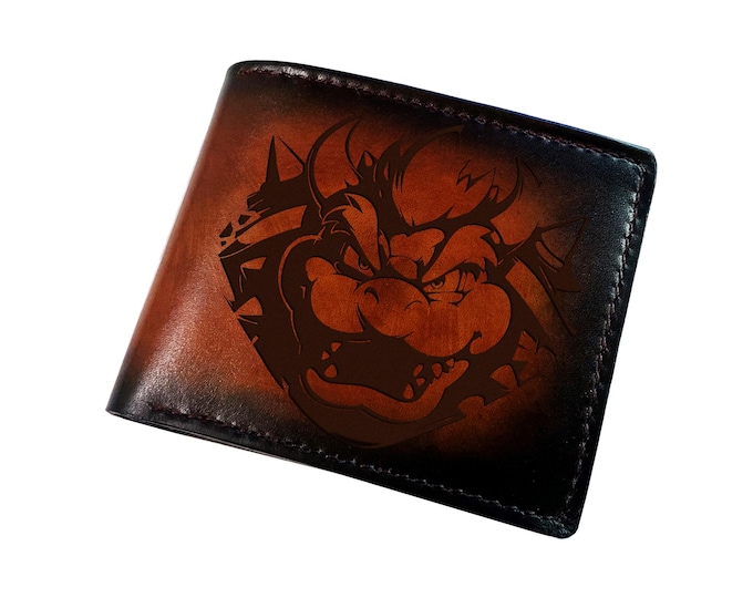 Handmade Bowser Leather Wallet, King Koopa Gift for Him