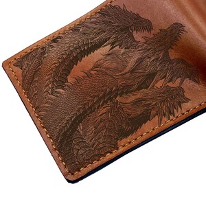 Godzilla Ghidorah leather handmade wallet, King of monsters leather gifts for boyfriend, wallet for boy, monstersverse leather gift ideas