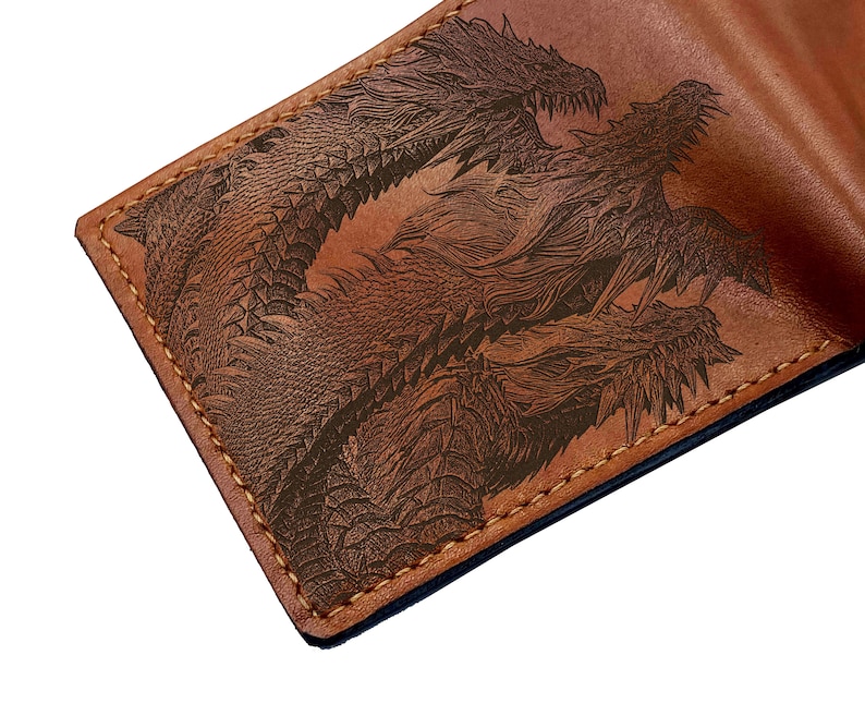 Godzilla Ghidorah leather handmade wallet, King of monsters leather gifts for boyfriend, wallet for boy, monstersverse leather gift ideas
