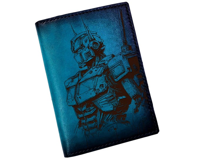 Handmade Leather Optimus Prime Wallet: Engraved Transformers Bifold