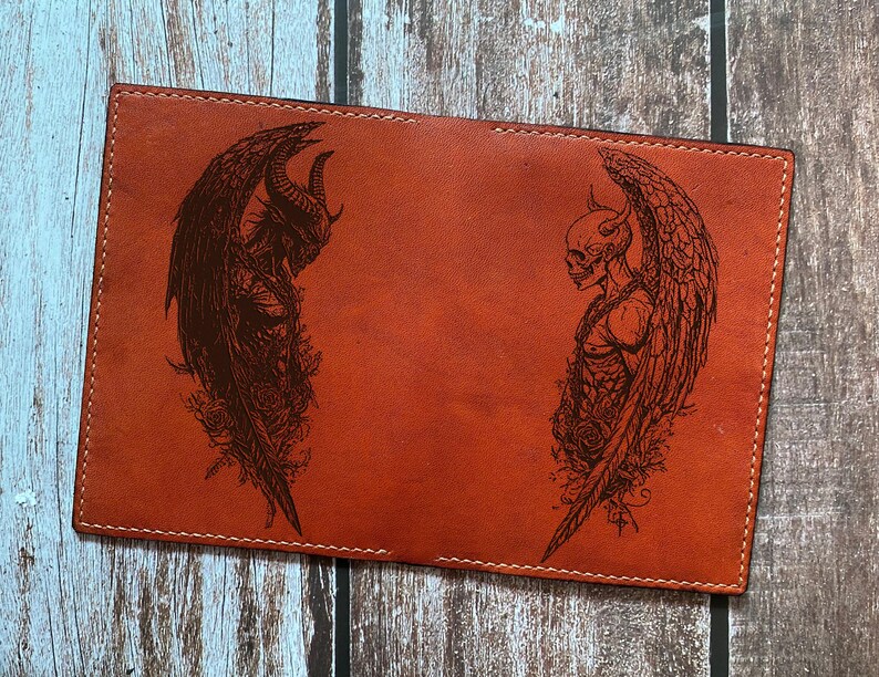 Handmade Leather Passport Wallet – Angel & Demon Engraved, Personalized ...
