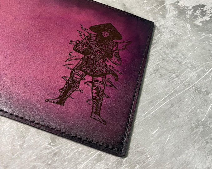 Handmade Leather Raiden Wallet: Mortal Warrior Art Gift